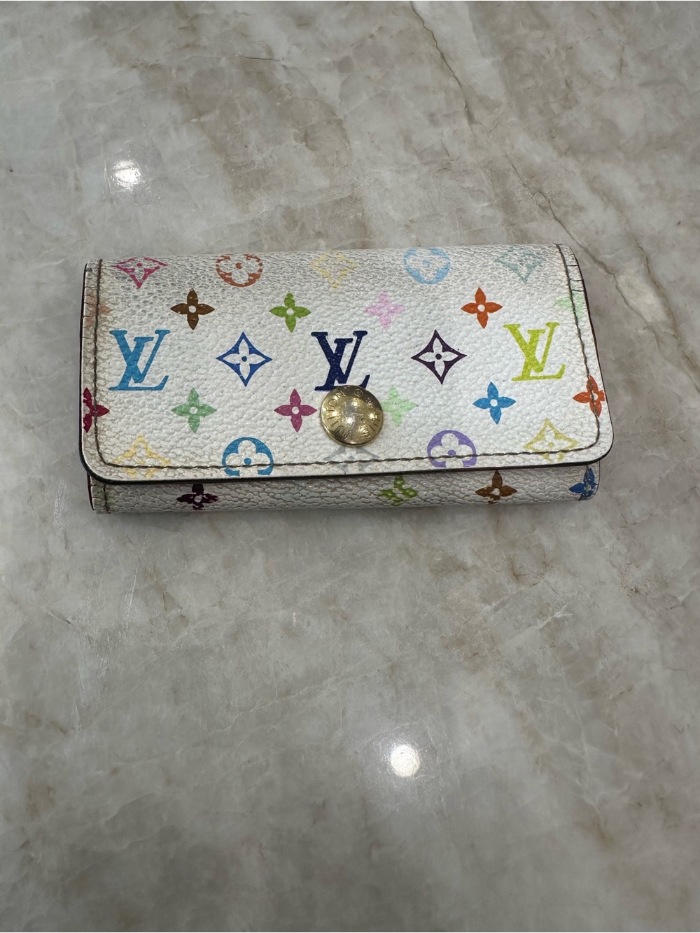 Louis Vuitton White Multicolor Monogram Key/Card Wallet